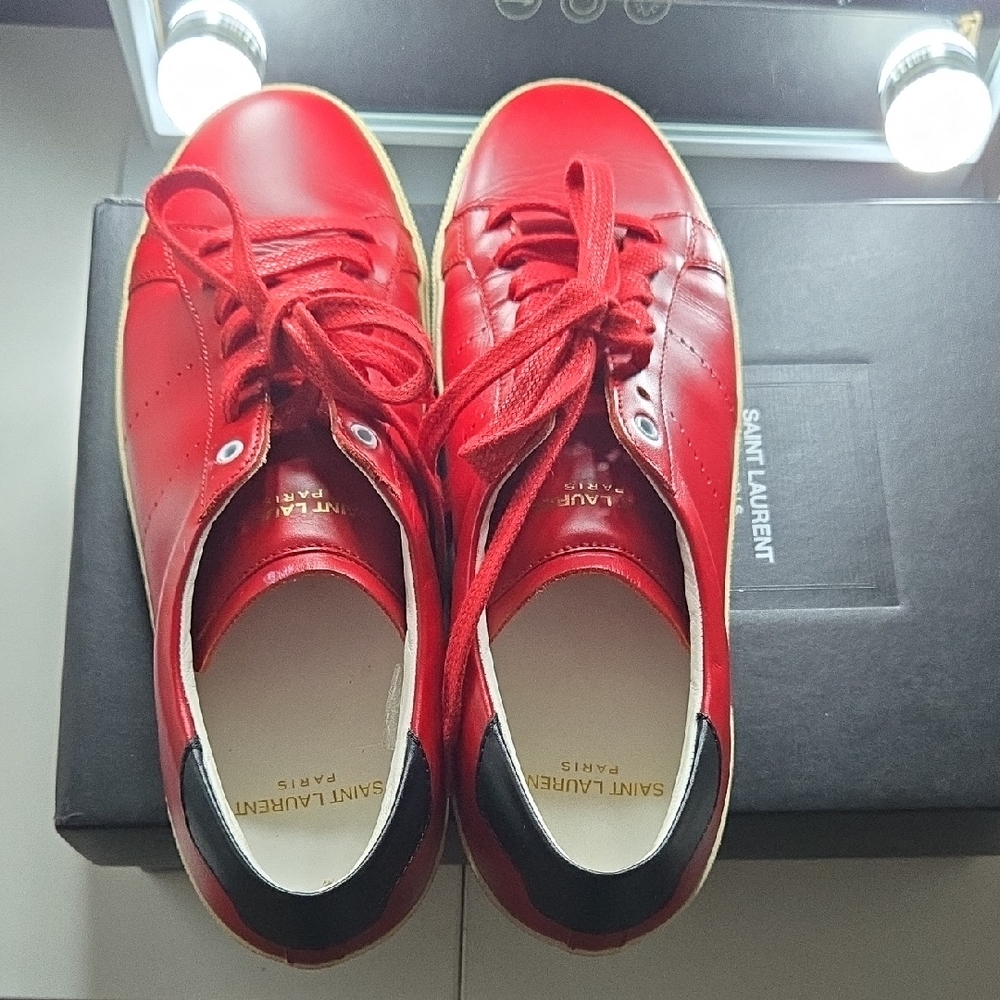 Saint Laurent Cherry Red Leather Sneakers